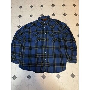 Canyon Guide Outfitters Plaid Western Snap Button-Up‎ Shirt Blue Men's 2X